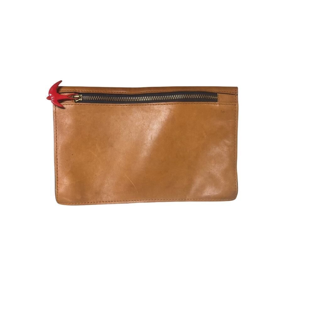 Clare V. leather clutch, Cuoio color, custom hand-painted, heart and bird motif - Picture 3 of 3